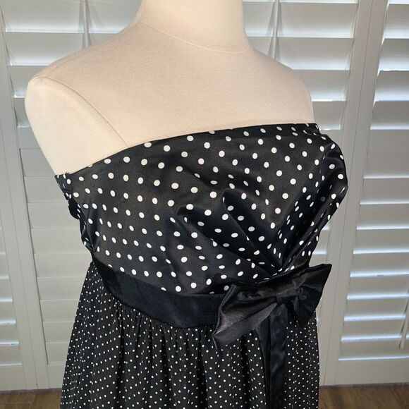 Retro Pin Up Strapless Polka Dot Dress XXL Satin Chiffon Swing Rockabilly Plus - Picture 2 of 10